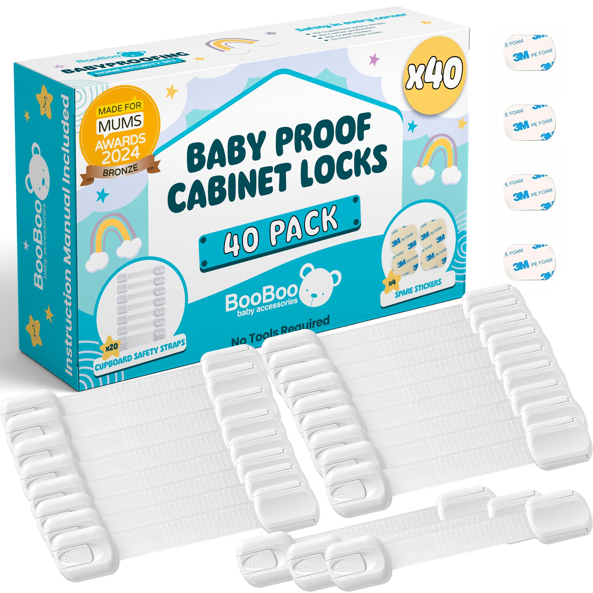 Baby Proof Cabinet Locks BooBoo 10-Pack Child Safety Latches (No